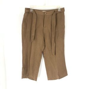 Coldwater Creek Natural Fit Sz 12 Light Brown Linen Blend Wide Leg Crop Pants